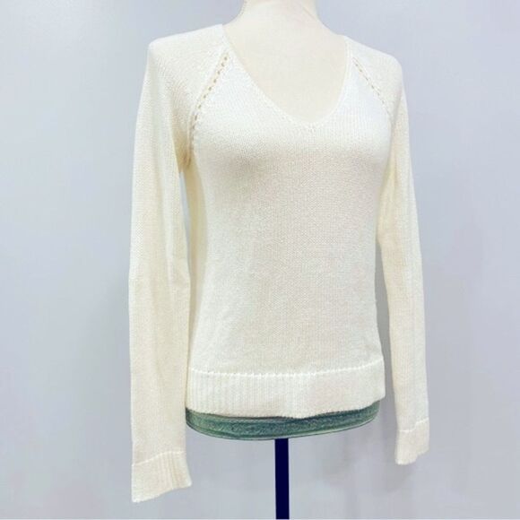 LILLY PULITZER XS Classic Cream Open Knit Crochet V-Neck Sweater Cottagecore - Picture 10 of 16